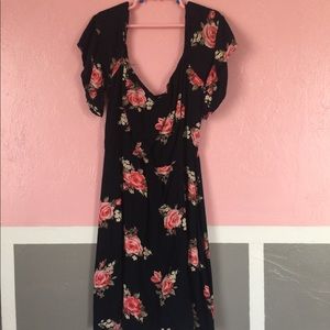 Floral Navy Blue Off The Shoulder Dress