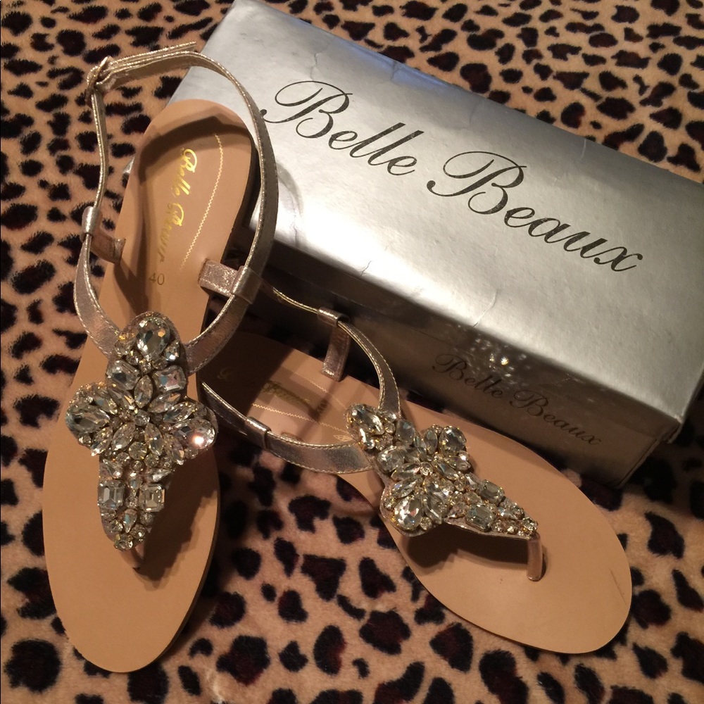 Gold Sandals with rhinestone embellishments