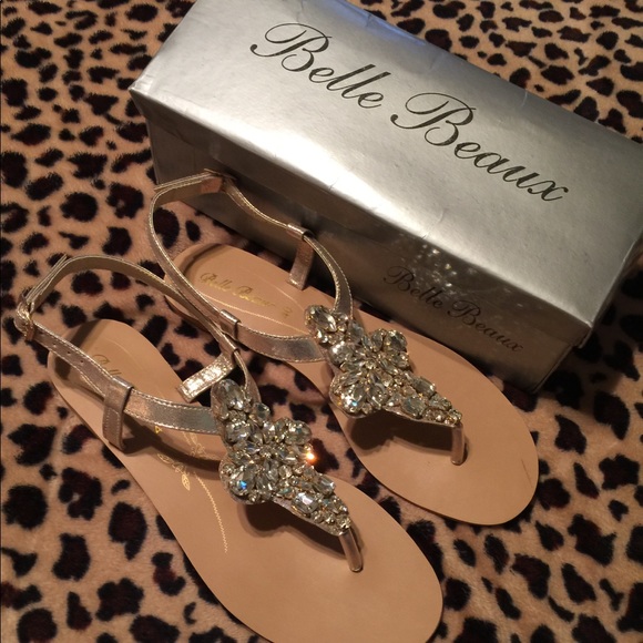 Gold Sandals with rhinestone embellishments - Picture 2 of 2