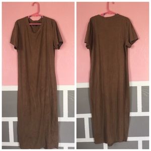 Camel Brown Suede Midi Dress