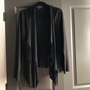 Black Faux Suede Fringe Jacket