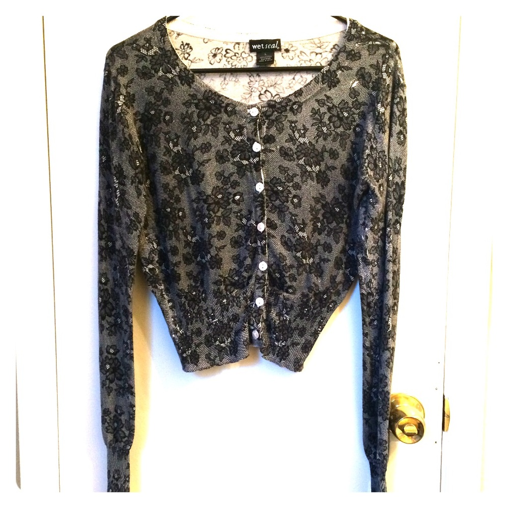 Black & white floral cardigan sz S-M