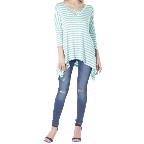 Assymetric Criss-Cross Neck Striped Top - Picture 4 of 8