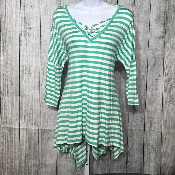 Assymetric Criss-Cross Neck Striped Top - Picture 5 of 8