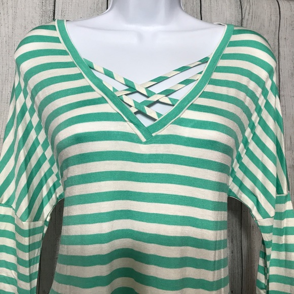 Assymetric Criss-Cross Neck Striped Top - Picture 6 of 8