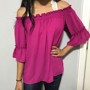 Off the shoulder pink blouse
