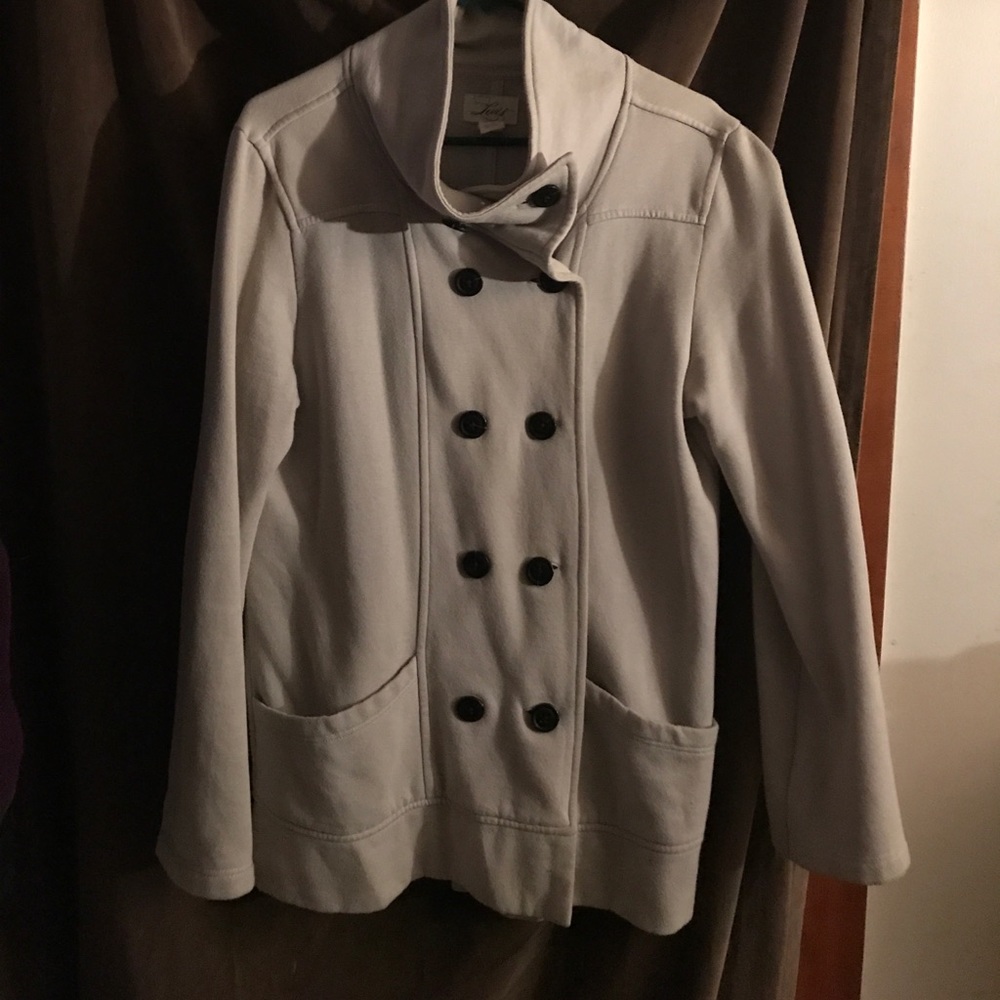 Gray fleece double breasted sweater jacket