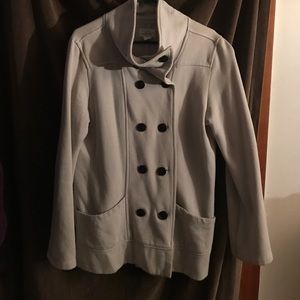 Gray fleece double breasted sweater jacket