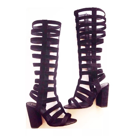 Missguided Tall Black Suede Cage Heels Boots 8 8.5 - Picture 2 of 4