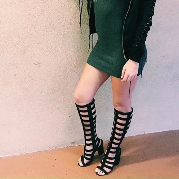 Missguided Tall Black Suede Cage Heels Boots 8 8.5 - Picture 4 of 4