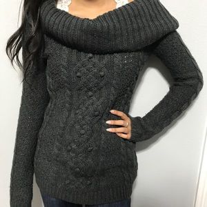 Off the shoulder long gray sweater