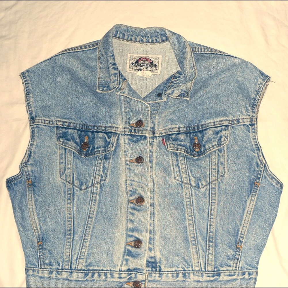 80's Levis Denim Cutoff Sleeve Vest Small Metal