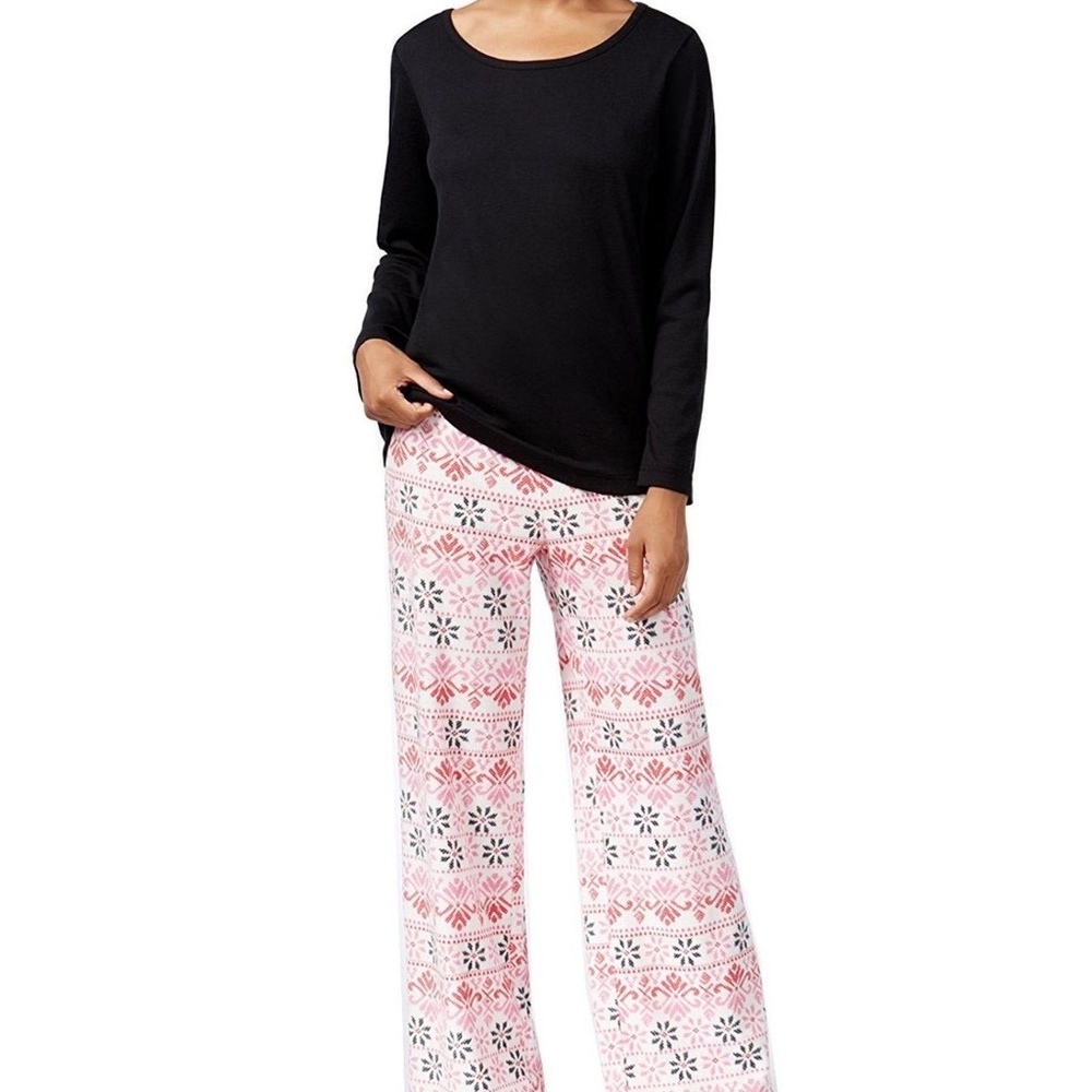 Charter Club Scoop Neck Top Fleece Pajama Pant Set