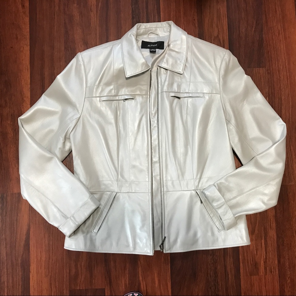 Alfani Silver Gray 100% Leather Zip Jacket