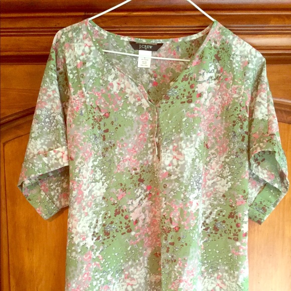 Jcrew Green Floral 3/4 Button Blouse - Picture 1 of 5