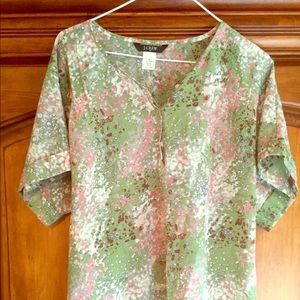 Jcrew Green Floral 3/4 Button Blouse