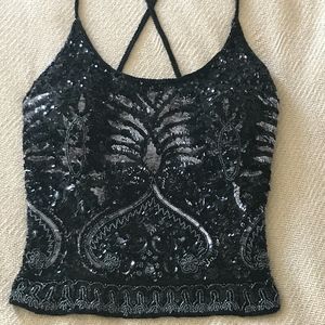 Cache silk/beaded Halter top