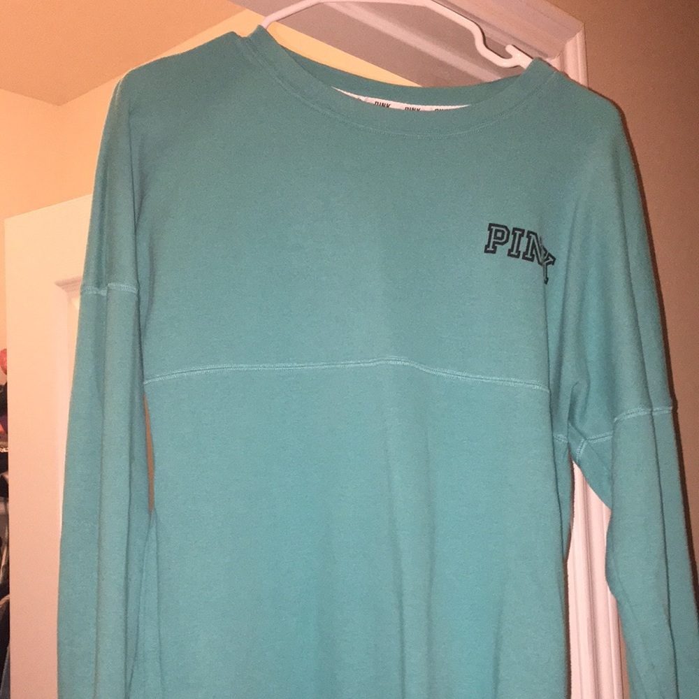 Vs pink teal crew neck