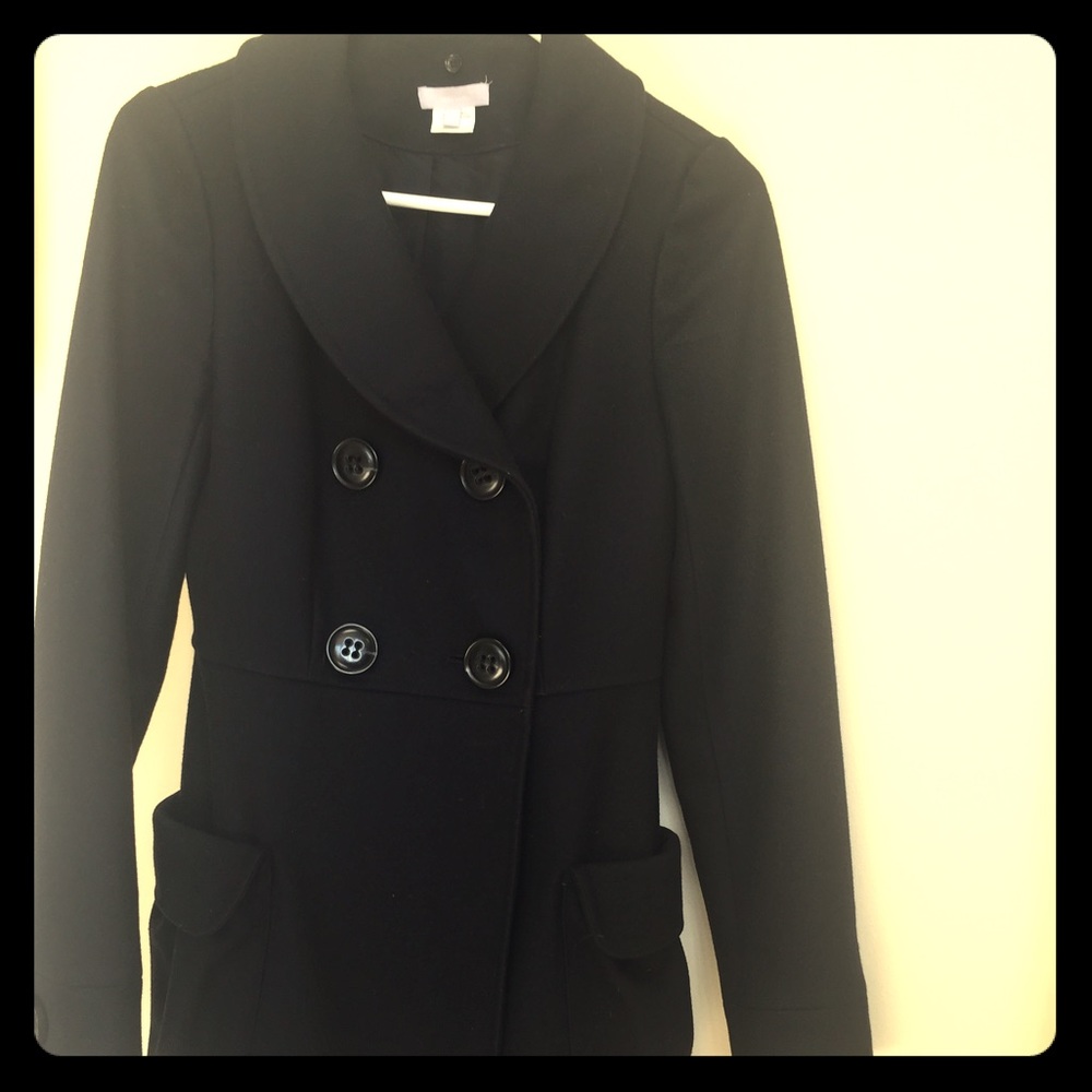 Vera Wang silk and wool double breasted long coat.