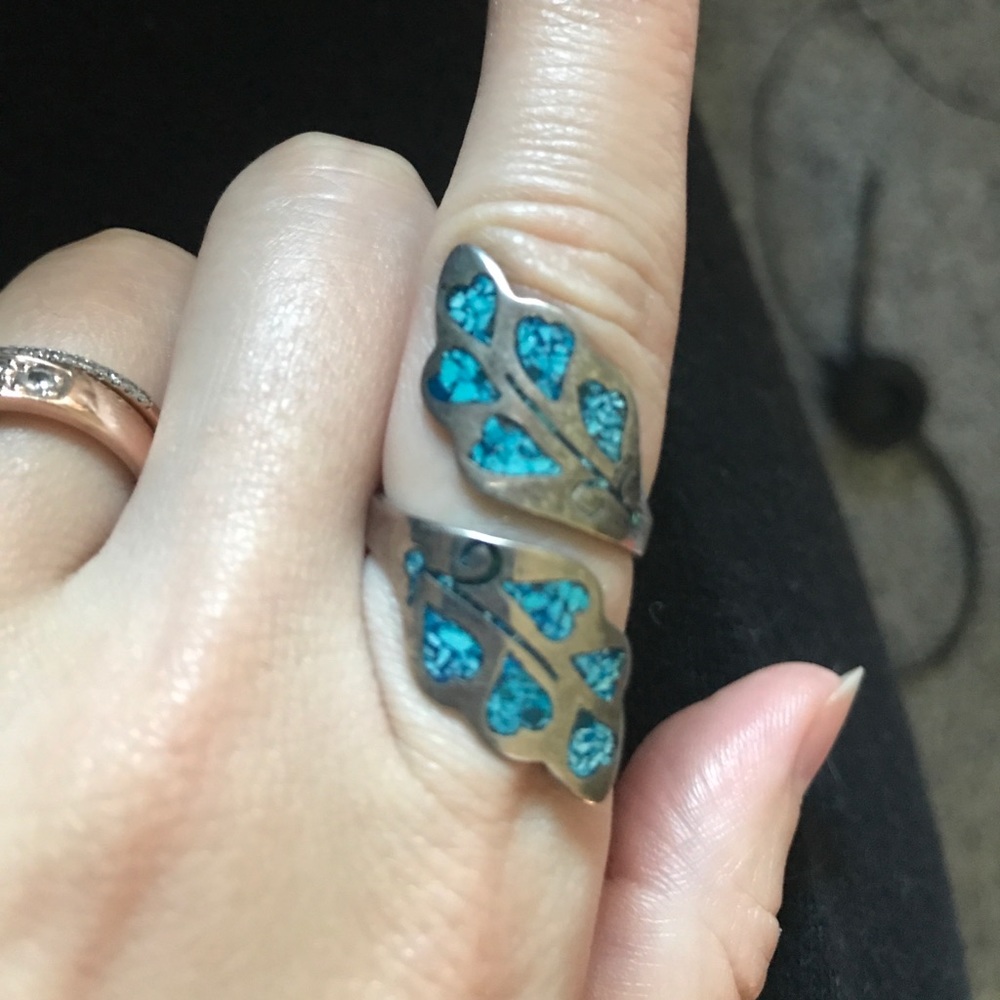 Antique taxco turquoise sterling silver ring.