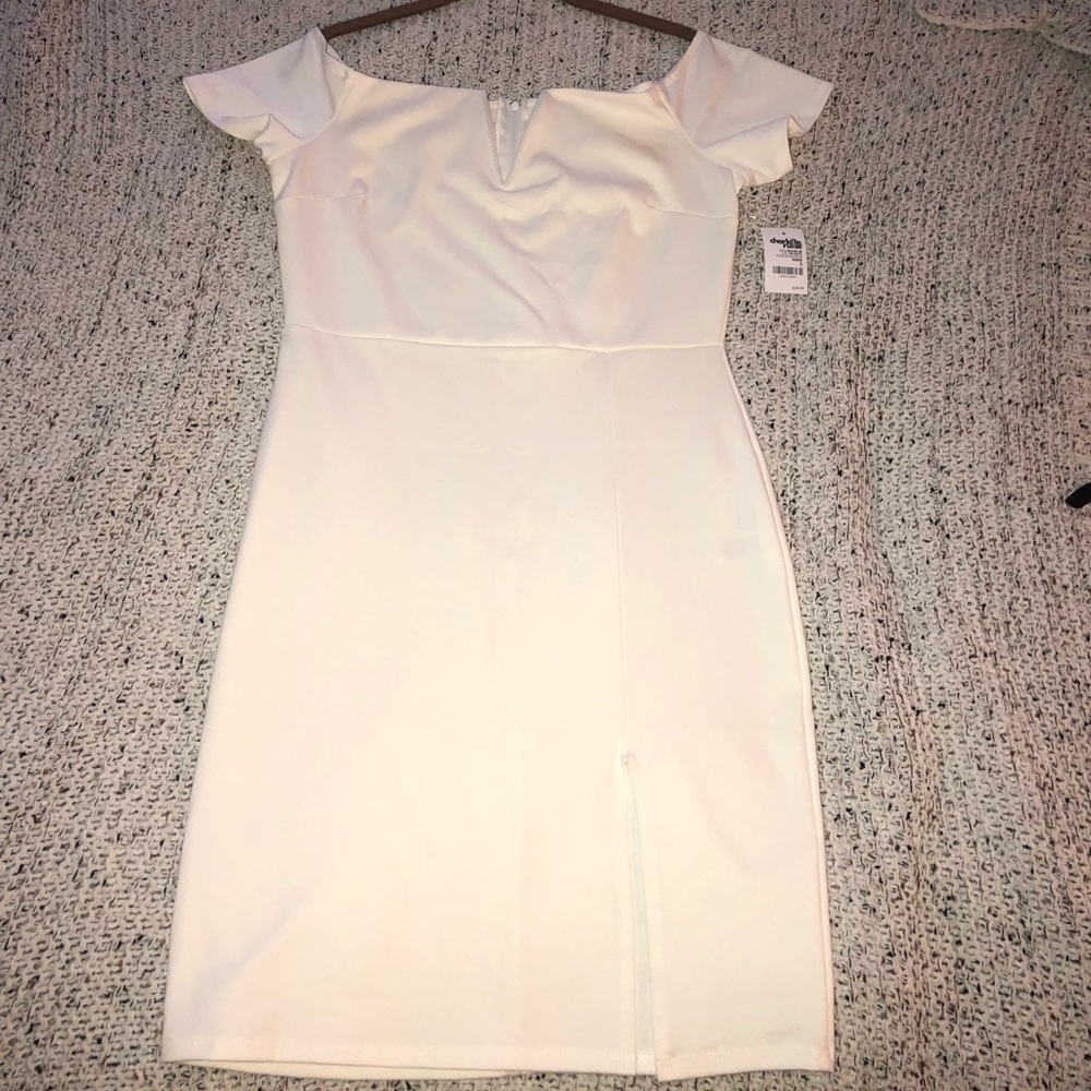 Off the shoulder white body con