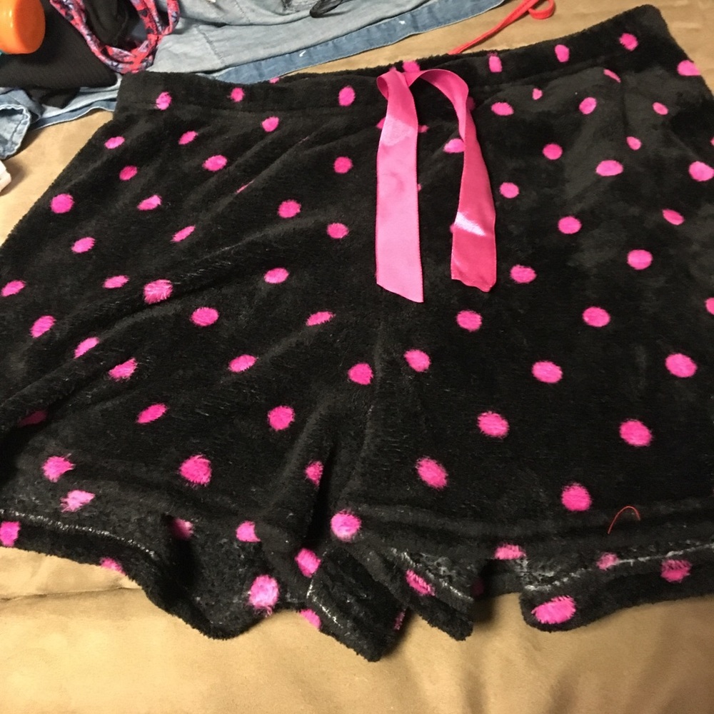 Fuzzy black and pink pajama shorts