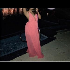 Coral-pink long dress