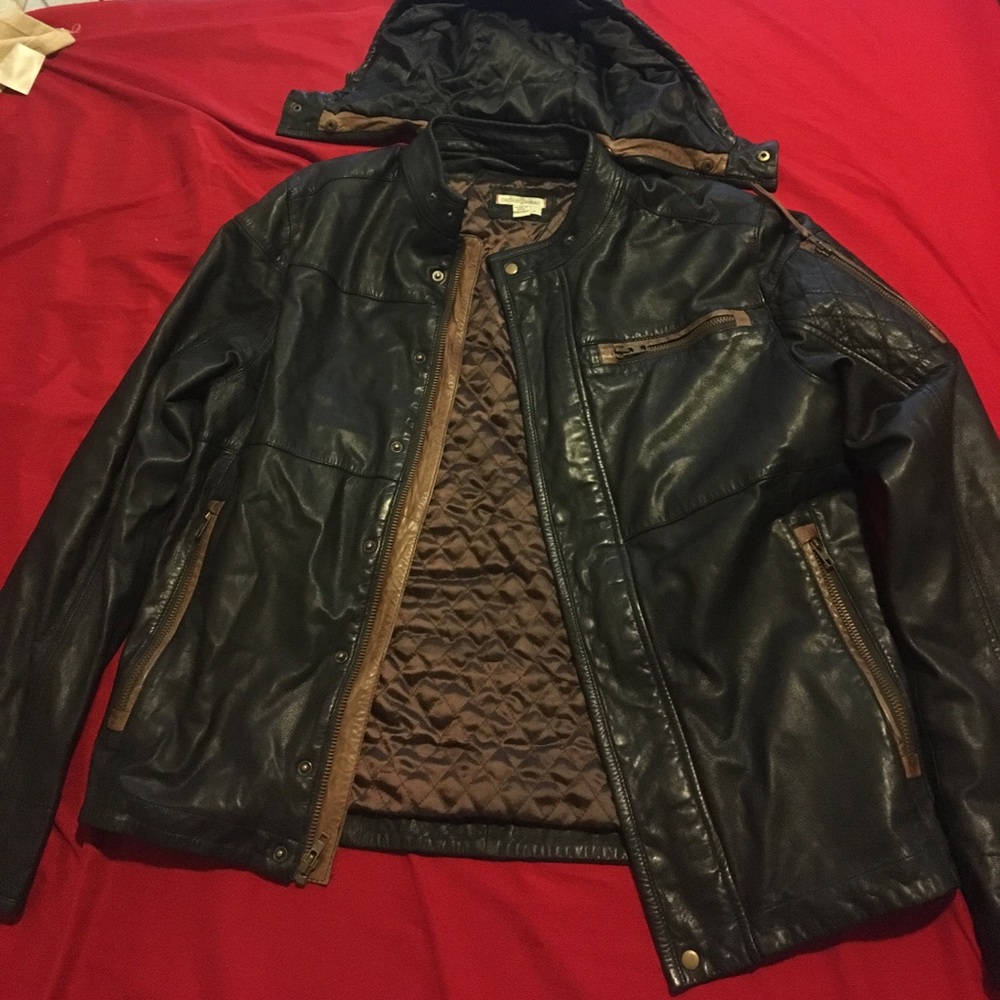Carbon2Cobalt double-clutched leather jacket
