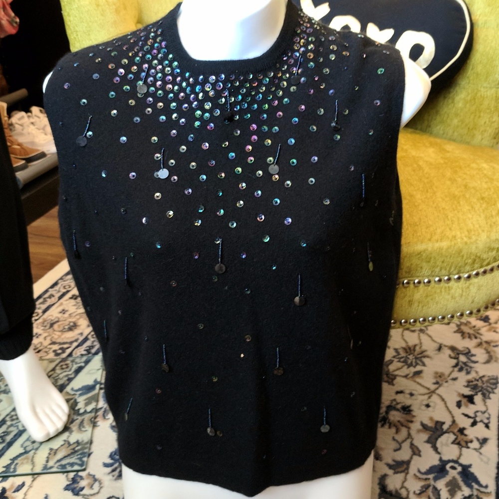 Vintage Beaded Sequins Wool Angora Nylon Top Hong Kong *