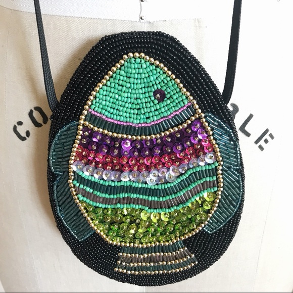 Vintage Handbags - Vintage Colorful Sequin Beaded Fish Cross-body