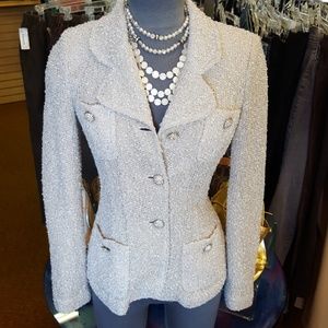 St. John Caviar Tweed Sparkling White Blazer