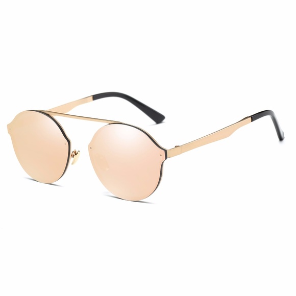 BRICKELL - Pink RIMLESS ROUND MIRRORED SUNGLASSES - Picture 3 of 8