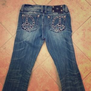 Miss Me Peace Sign Pocket Jeans