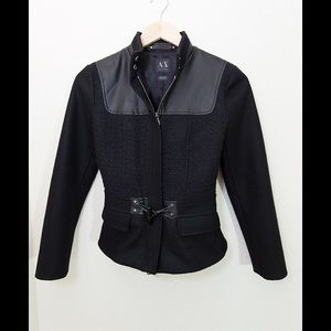 Armani Exchange Leather/Wool Peplum Jacket