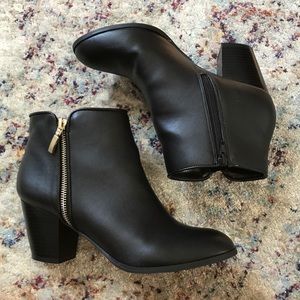 Black Faux Leather Ankle Booties