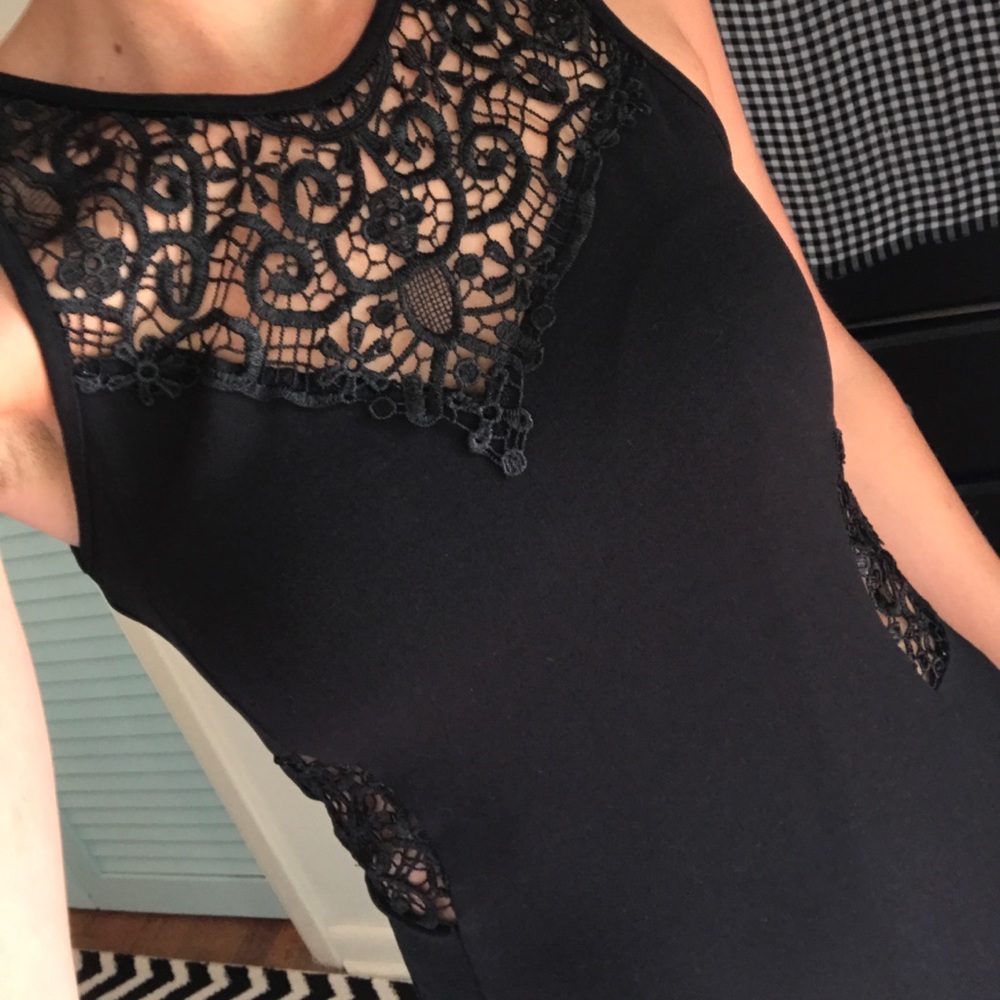 Black Bodycon Dress with Lace Cutouts