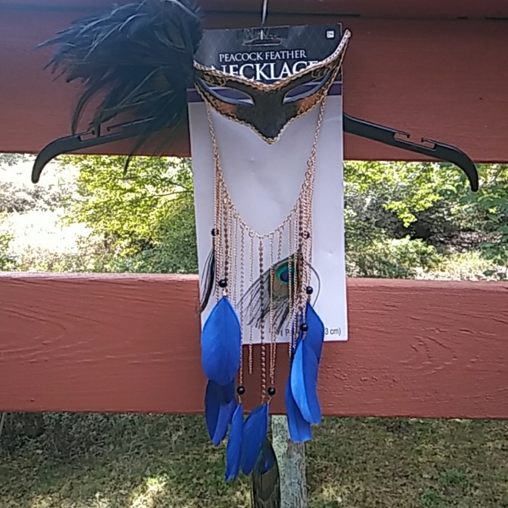 Peacock feather mask and necklace