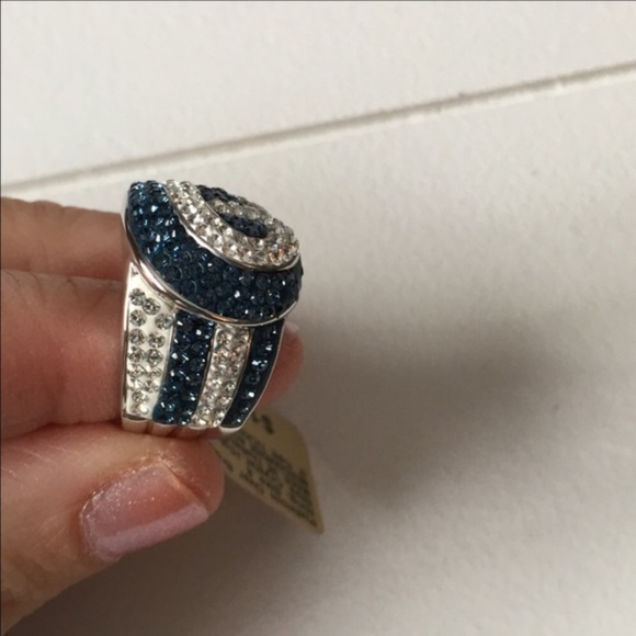 New Blue Crystal Swirl Ring Rhodium Plated - Picture 8 of 8
