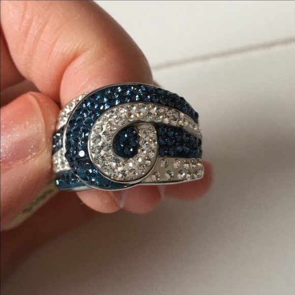 New Blue Crystal Swirl Ring Rhodium Plated - Picture 3 of 8