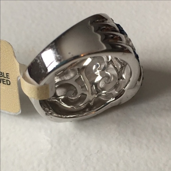 New Blue Crystal Swirl Ring Rhodium Plated - Picture 5 of 8