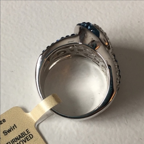 New Blue Crystal Swirl Ring Rhodium Plated - Picture 6 of 8