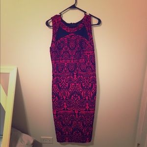 Red and black detailed bodycon dress