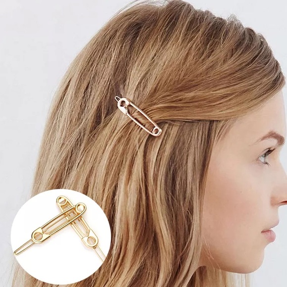 Back in New safety pin hair clips set of two - Picture 1 of 7