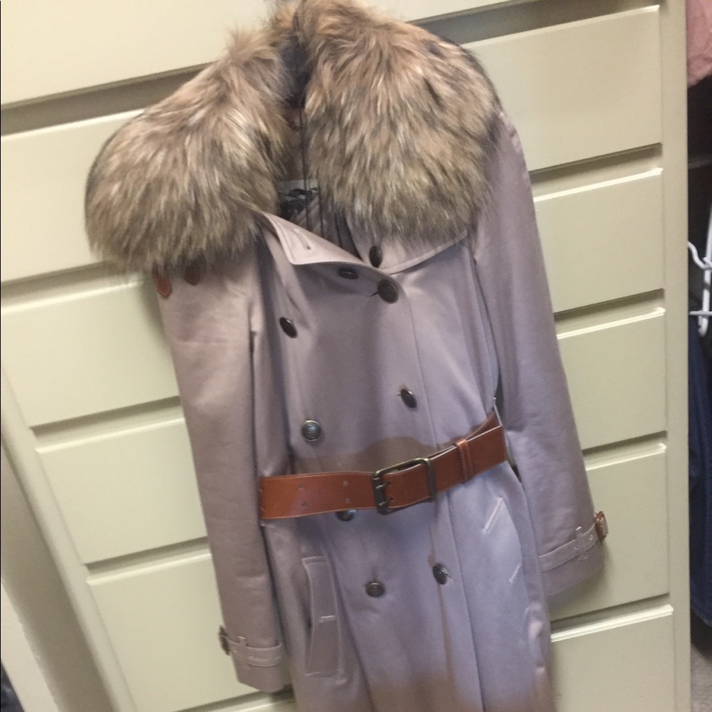 Burberry custom trench with fox fur collar