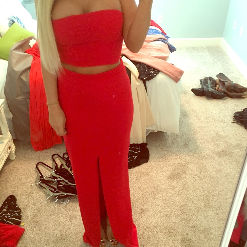 Two Piece Red Maxi Dress