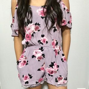 Cold shoulder lavender floral romper