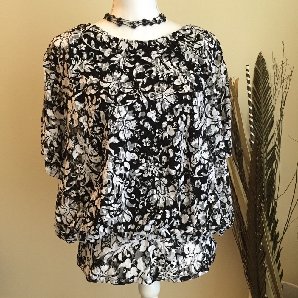 Style & Co Lace Overlay Kimono Sleeve Top