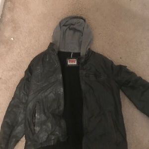 Hooded leather Levi jacket