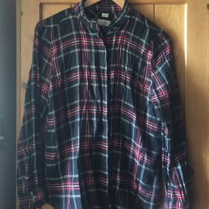 LOFT RUFFLED PLAID BUTTON DOWN