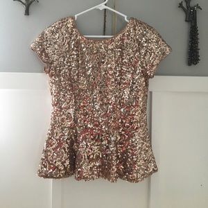 Rose gold sequin peplum top